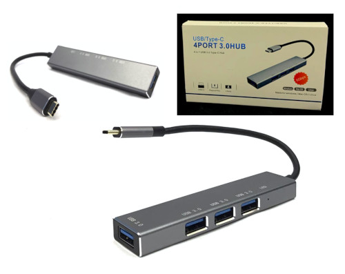 Type C to USB 3.0 4-Port Hub (Long Metal Casing)